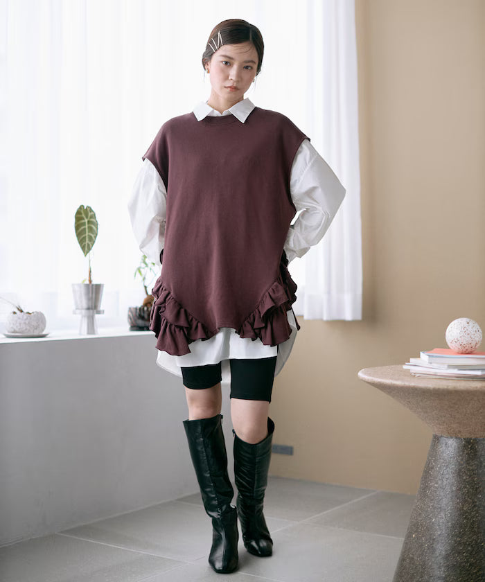 Organic Cotton Frill Hem Top / Relaxed Fit / French Terry Sweat / Best