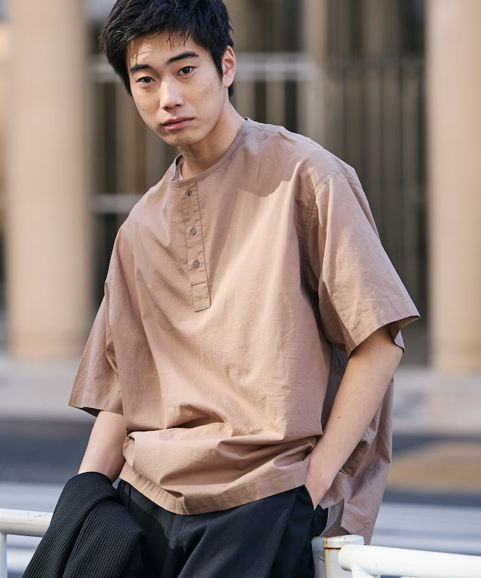 Relax Fit Relaxed Fit Henley Neck Pullover Shirt [Limited Edition] - Beige