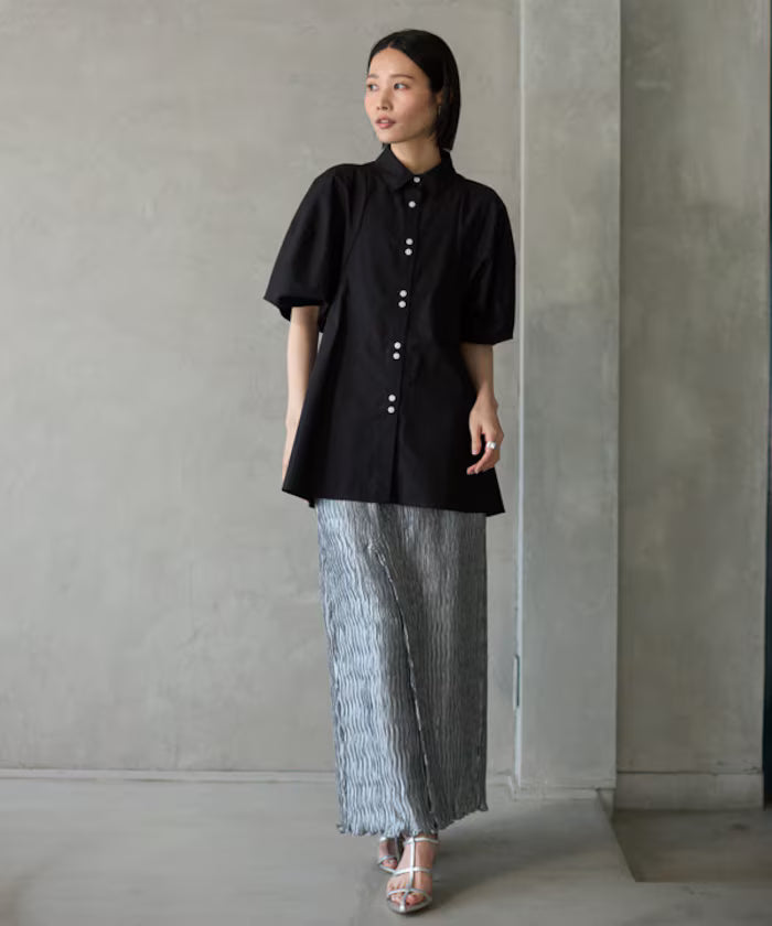Switching Design Balloon Sleeve Shirt / 5-Minute Sleeve Blouse [Limited Edition]