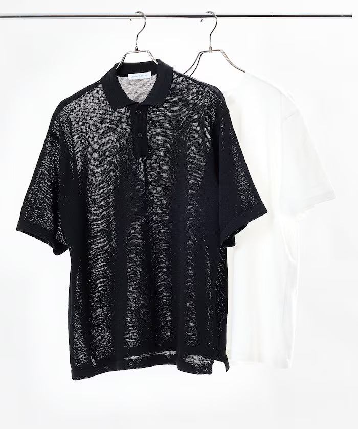 Sheer Knit Polo Shirt & Cotton T-Shirt Layered Set