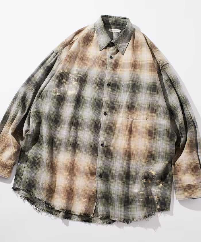 Relax Fit Relaxed Fit Bleached Ombre Check Flannel Shirt [Limited Edition]