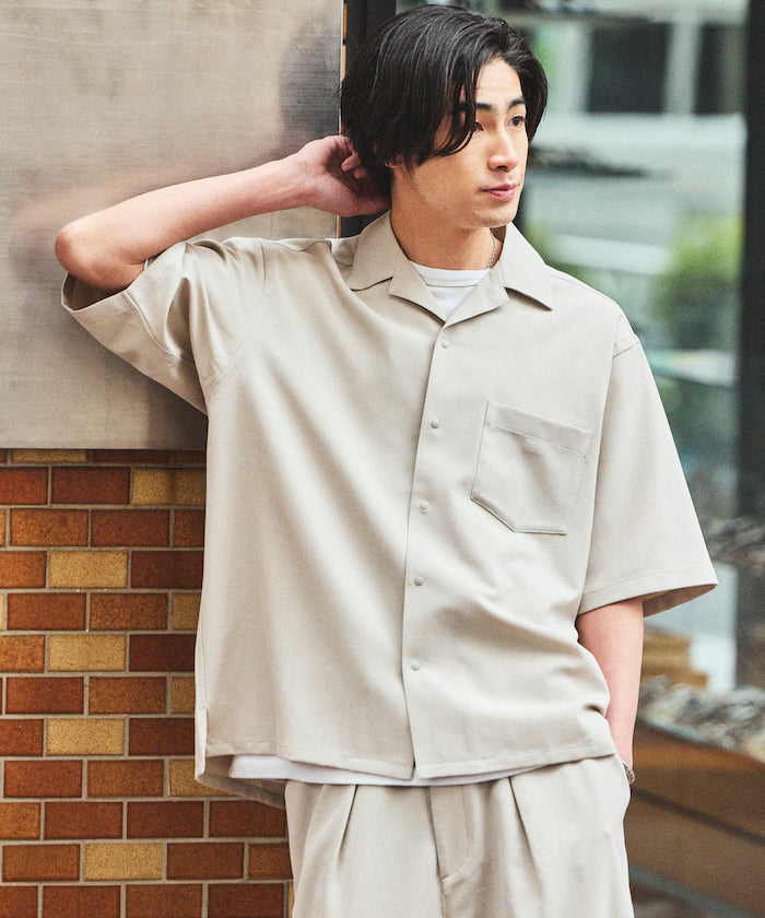 [New Color Addition] Quick-Dry Material Relaxed Fit Open Collar Short Sleeve Shirt Linen-Like