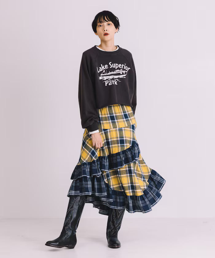 Nell Check Asymmetrical Frill Skirt