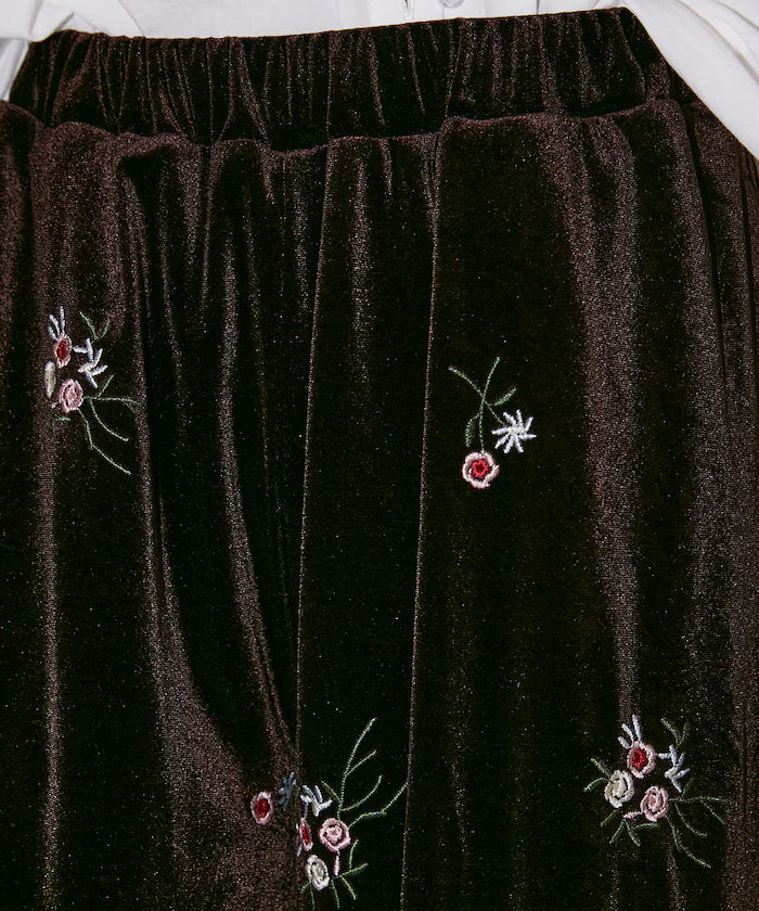 Flower Embroidery Velvet Easy Pants Limited Edition