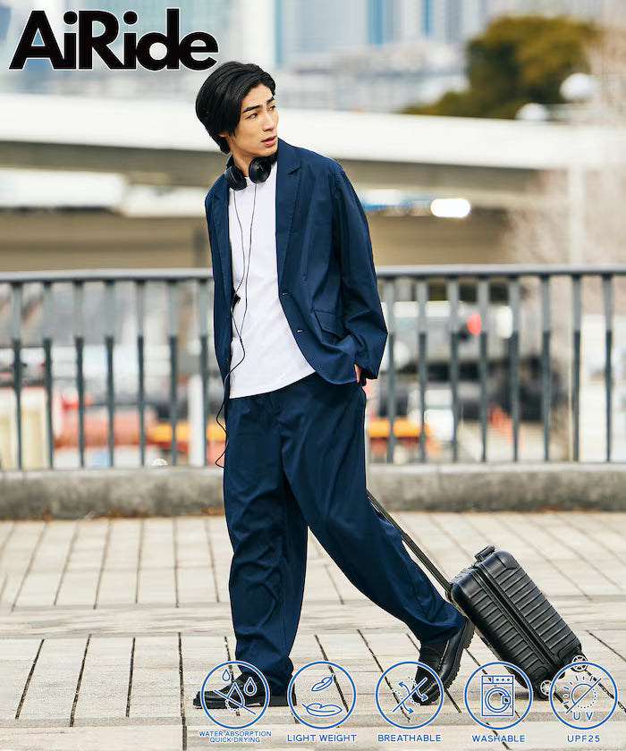 AiRide/Air Ride Relax Fit Packable Travel Set Up/Tailored Jacket/Wide Tapered Pants/Quick Dry/UV Cut 【Limited Edition】 - Navy
