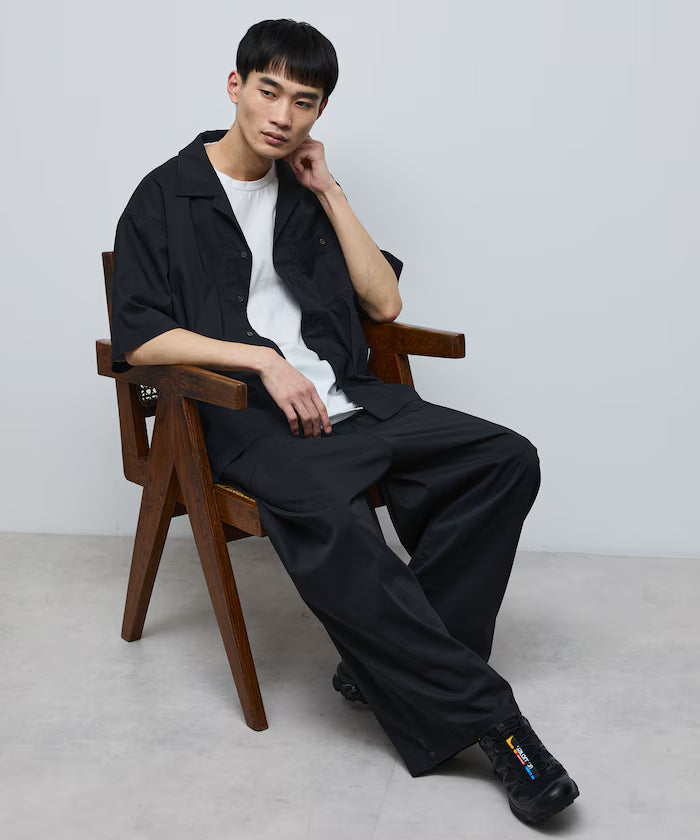 Ramie Blend Oversize Short Sleeve Open Collar Shirt / Easy Care Shirt / Linen Blend Short Sleeve Shirt