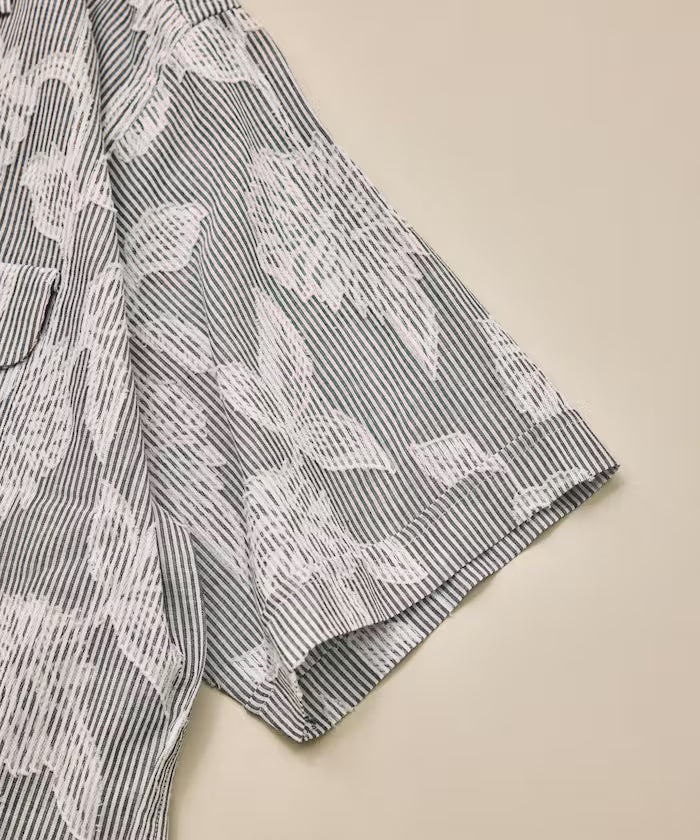 India-made Relaxed Fit Cut Jacquard Stripe Open Collar Short Sleeve Shirt