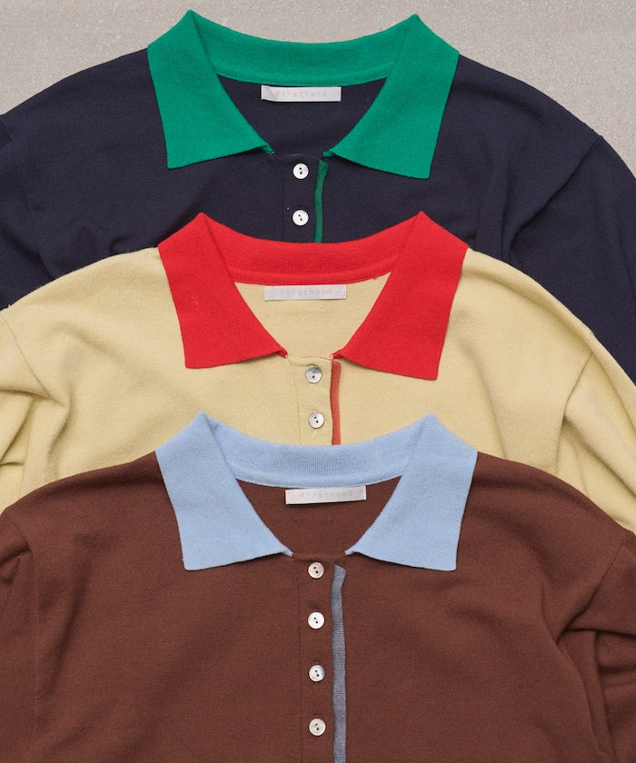 Color Design Fake Layered Long Sleeve Polo Knit Cardigan