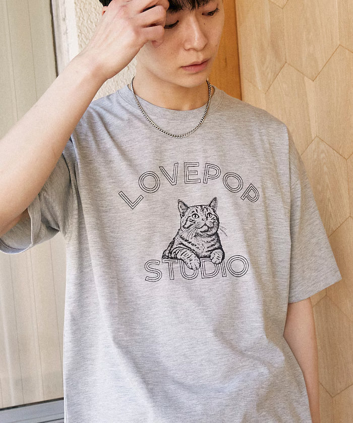 Functional Material Cat Print T-shirt Limited Edition - Gray