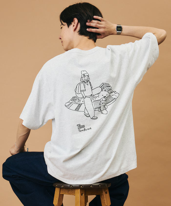 tombonia/Tombonia Back Print Crew Neck Pocket T-Shirt/Skate Boy - Ash Gray