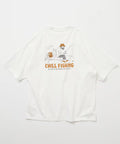 Limited Edition Relaxed Fit Back Print Crew Neck T-Shirt CHILL FISHING MAN - White