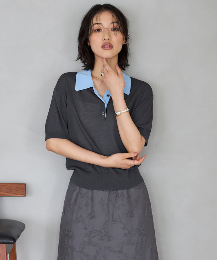 Relaxed Fit Color Design Polo Knit / Bicolor / Multi Stripe