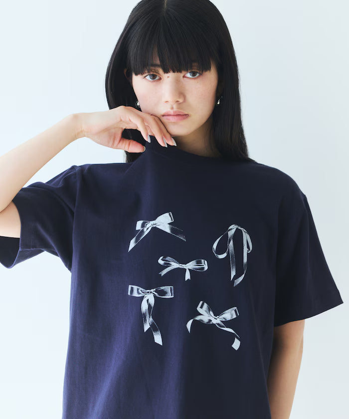 Comfortable Ribbon Print Crew Neck T-shirt