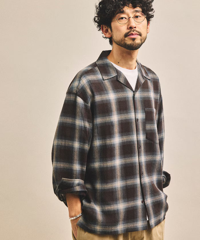 Pre-dyed ombre check sheer shirt relaxed fit - Brown