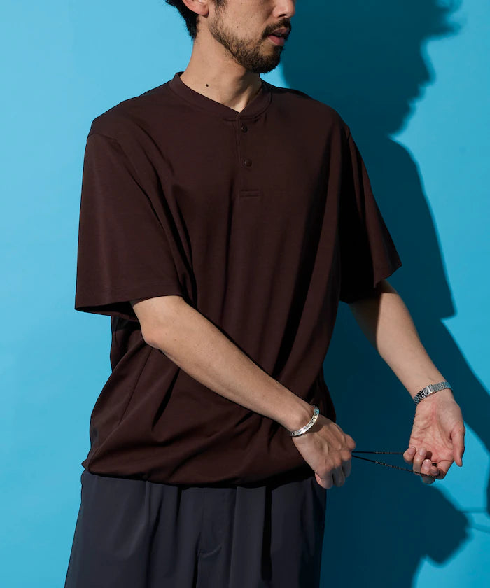 SUPER ICE / Super Ice Henry Neck Spindle T-Shirt Contact Cold Sensation / Quick Drying / UV Cut