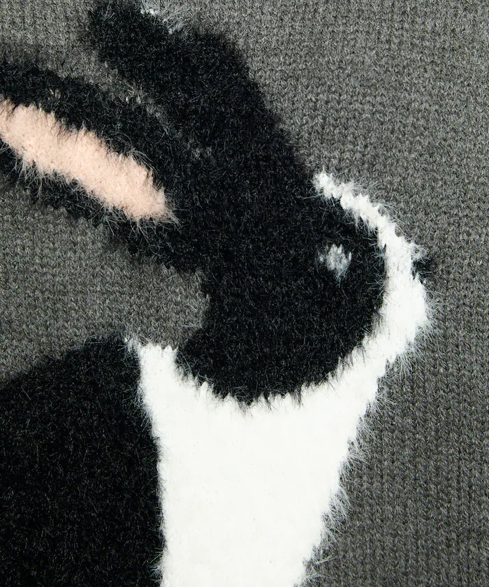 Shaggy Embroidered Rabbit Design Knit Limited Edition