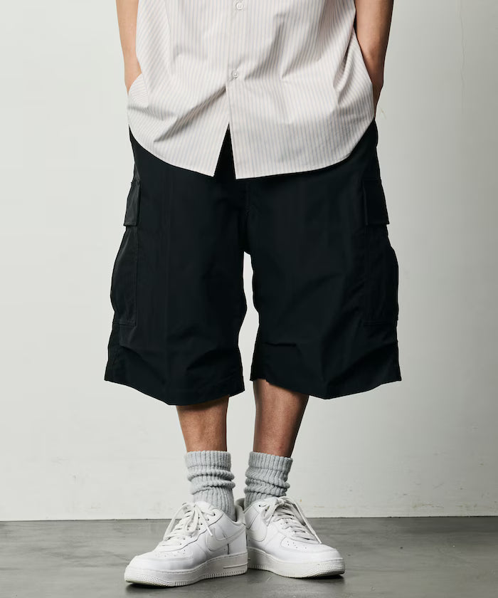 Quick Dry Fabric Wide Silhouette Poly Rip Cross Short Cargo Pants/UV Cut/Quick Dry 【Limited Release】