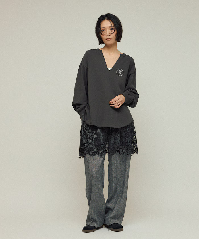 Organic Cotton V-Neck Embroidery Sweatshirt / Relaxed Fit / French Terry Sweatshirt