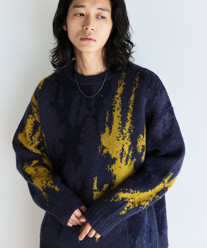 All-over Pattern Double Jacquard Knit Crew Neck Pullover / Relaxed Fit
