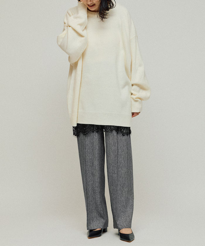 Lace Layered Slacks / Center Press Wide Slacks