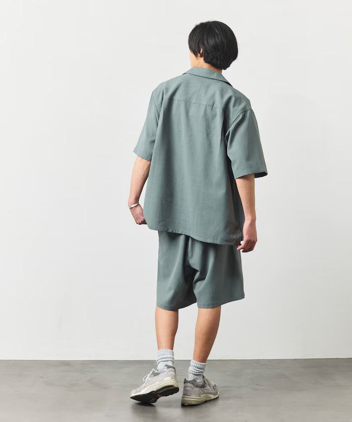 [New Color Addition] Quick-Dry Material Relaxed Fit Open Collar Short Sleeve Shirt Linen-Like