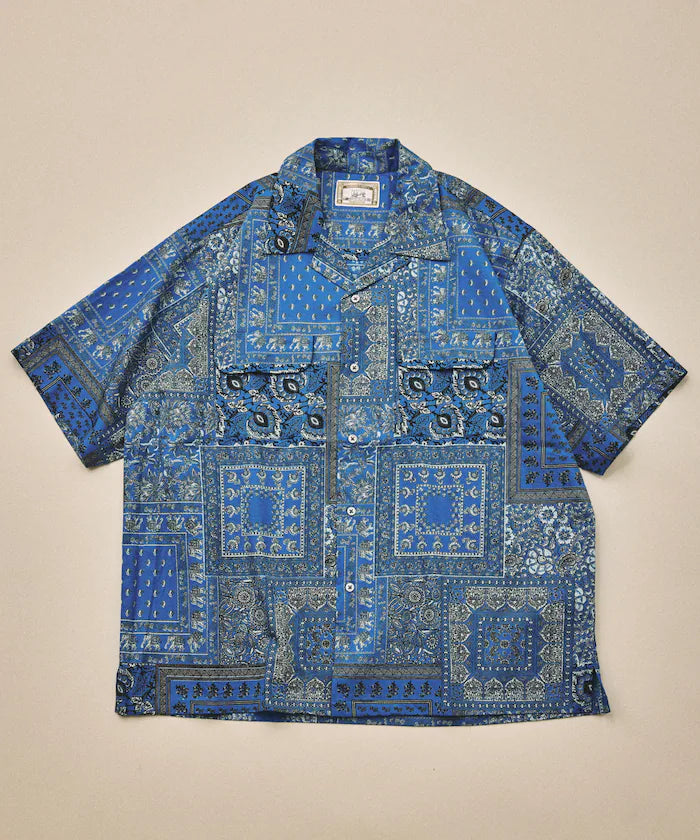 India-made Relaxed Fit Paisley Print Open Collar Short Sleeve Shirt Bandana Pattern