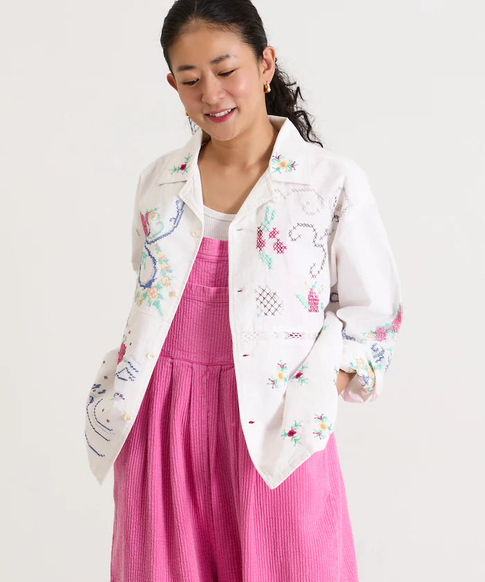 Open Collar Embroidered Shirt Jacket