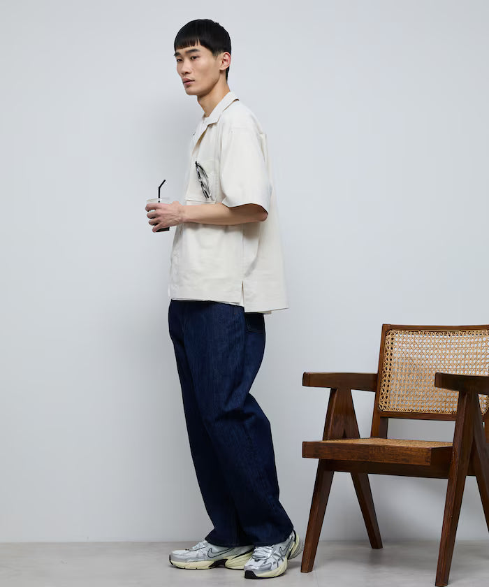 Ramie Blend Oversize Short Sleeve Open Collar Shirt / Easy Care Shirt / Linen Blend Short Sleeve Shirt