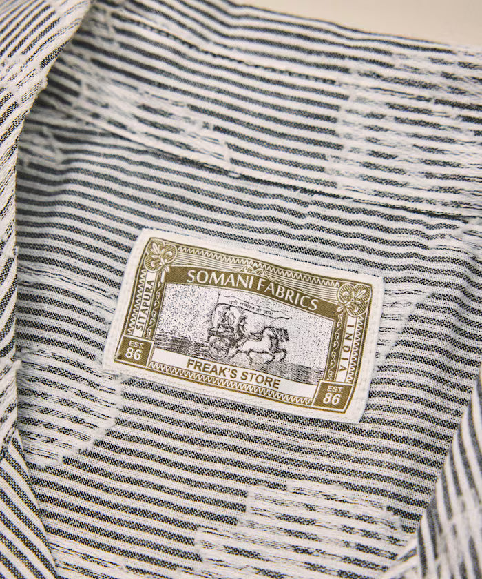 India-made Relaxed Fit Cut Jacquard Stripe Open Collar Short Sleeve Shirt
