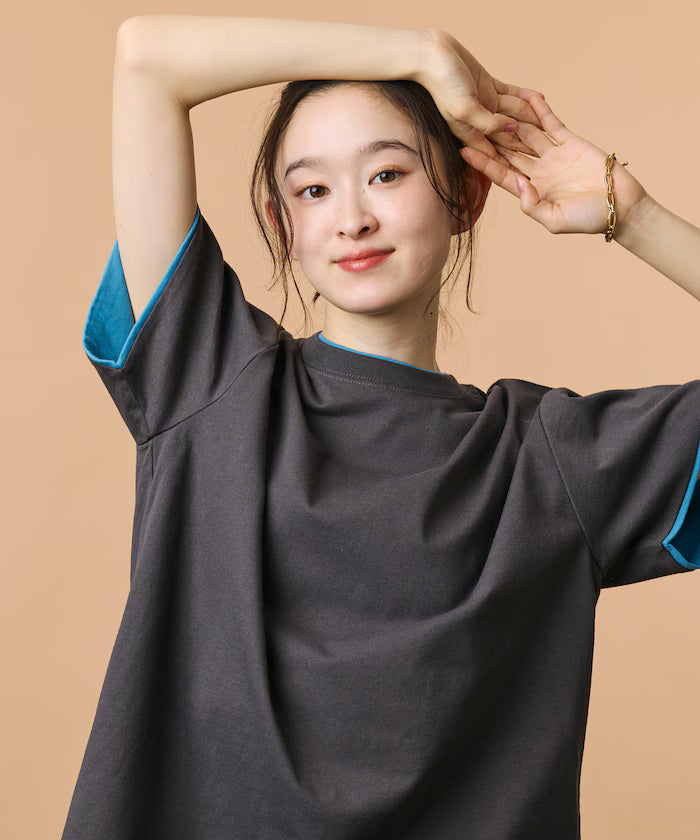 Limited Edition Relaxed Fit Color Block Fake Layered Crew Neck T-Shirt