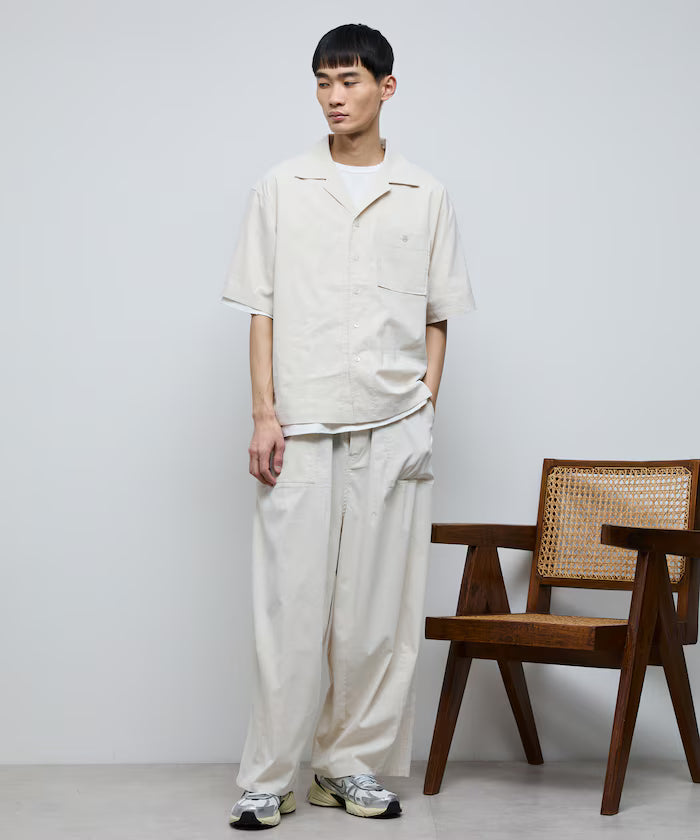Ramie Blend Oversize Short Sleeve Open Collar Shirt / Easy Care Shirt / Linen Blend Short Sleeve Shirt