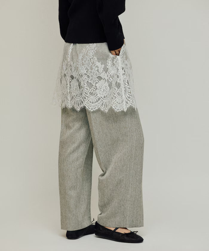 Lace Layered Slacks / Center Press Wide Slacks