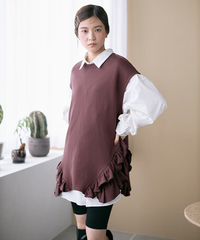 Organic Cotton Frill Hem Top / Relaxed Fit / French Terry Sweat / Best