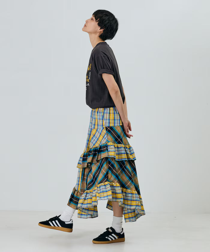 Check x Check Asymmetrical Frill Skirt