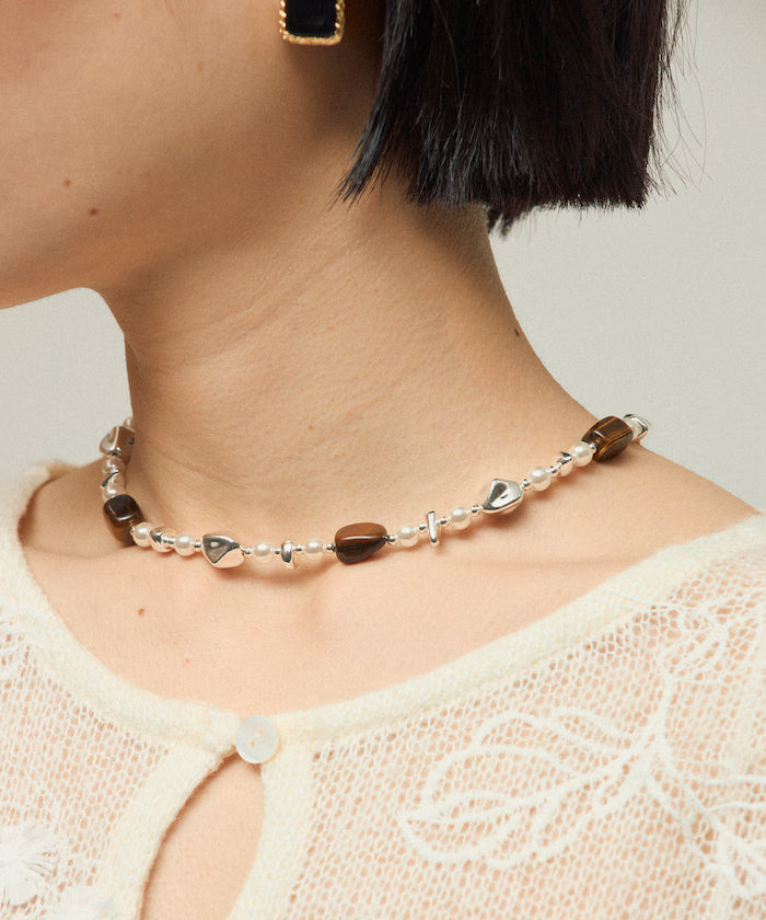Random Bead Necklace - Silver