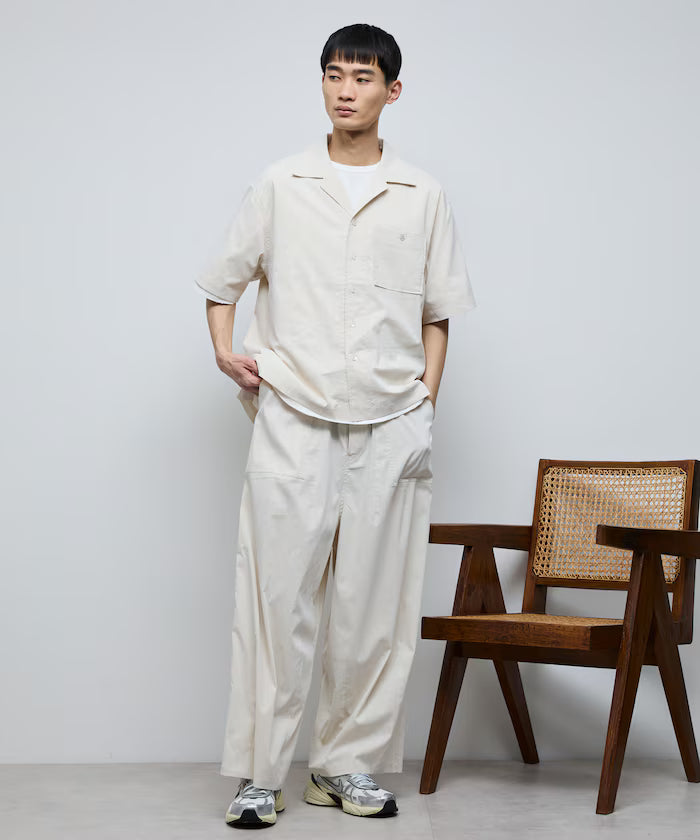 Ramie Blend Oversize Short Sleeve Open Collar Shirt / Easy Care Shirt / Linen Blend Short Sleeve Shirt