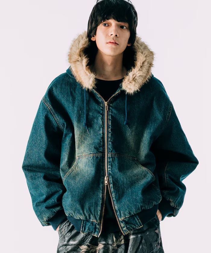 2way fake fur zip-up padded hooded jacket with detachable fur