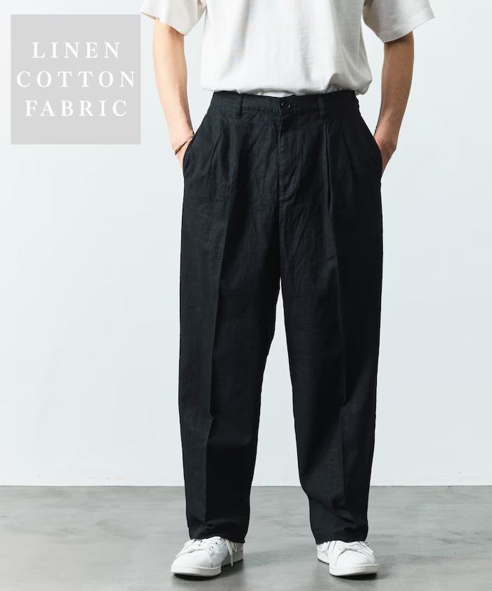 LINEN COTTON EASY SLACKS [Compatible with Setup] - Black