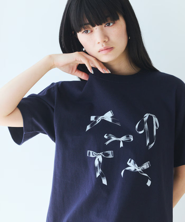 Comfortable Ribbon Print Crew Neck T-shirt