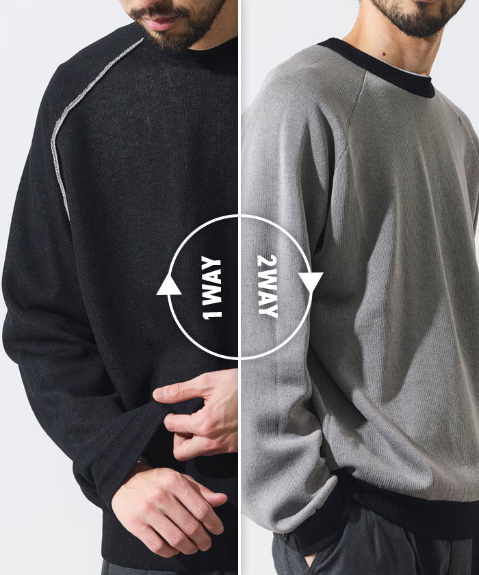 Cool Touch W Face Color Block Crew Neck Knit - Black