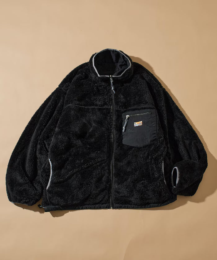 Relaxed Fit One Point Logo Reversible Nylon Fleece Jacket - Black