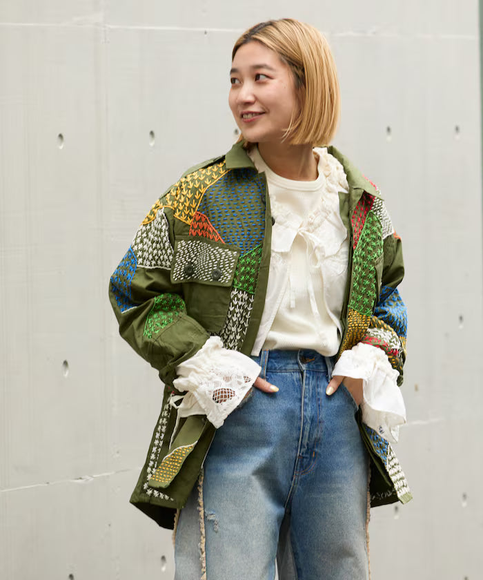 Vintage Hand-Stitch Remake Military Shirt Plain