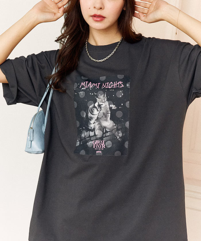<Functional Material> MIAMI NIGHTS Cat Photo T-shirt Limited Edition