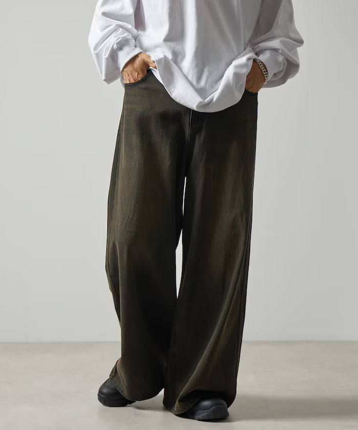 Wide Flare Silhouette Denim Pants [Limited Edition] - Wash Black x Brown