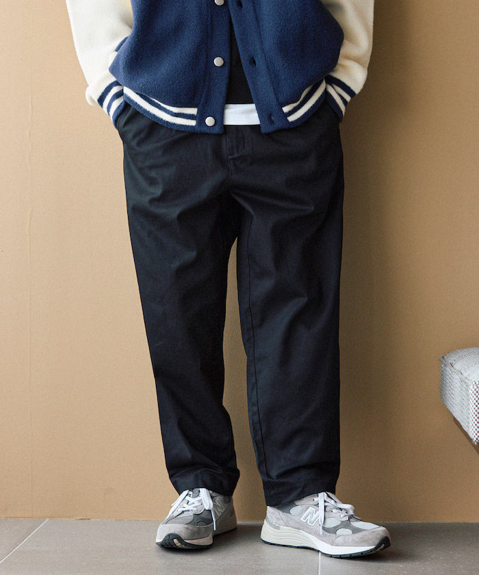 Wide Silhouette Drawstring Chino Pants / Tapered Silhouette Easy Chino Pants - Black