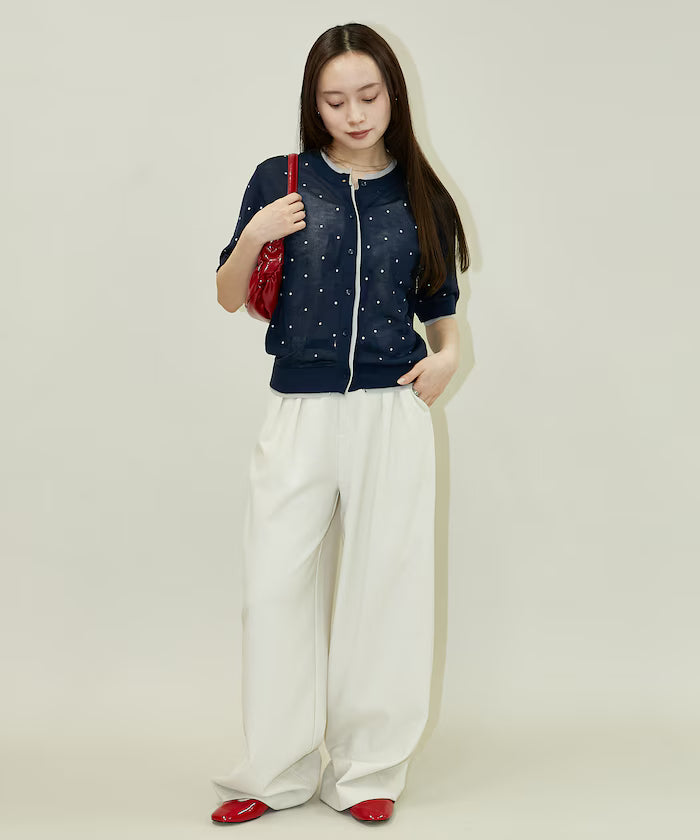 Dot Pattern Layered Short Sleeve Knit Cardigan Limited Release