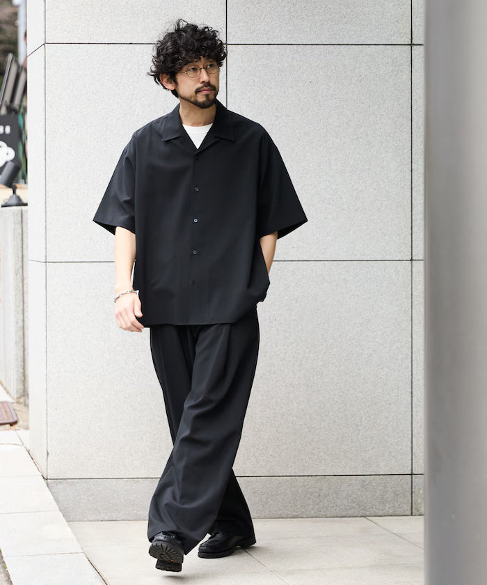 Relaxed Fit Linen Touch Setup/Open Collar Shirt/Wide Slacks [Limited Edition]