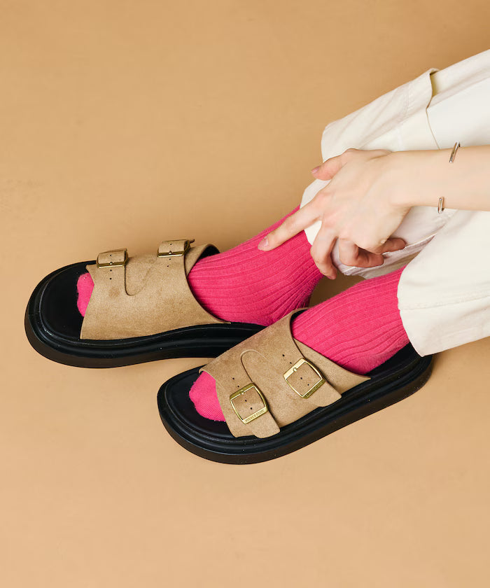 Double Monk Strap Leather Slide Sandals / Platform Sole [23~28cm] 【Limited Edition】