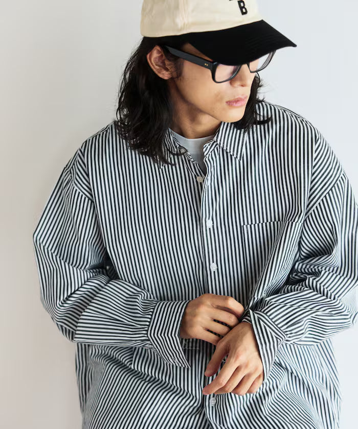 <New Color Added> Relaxed Fit Broad Shirt / Regular Collar / Long Sleeve - Border/Stripe