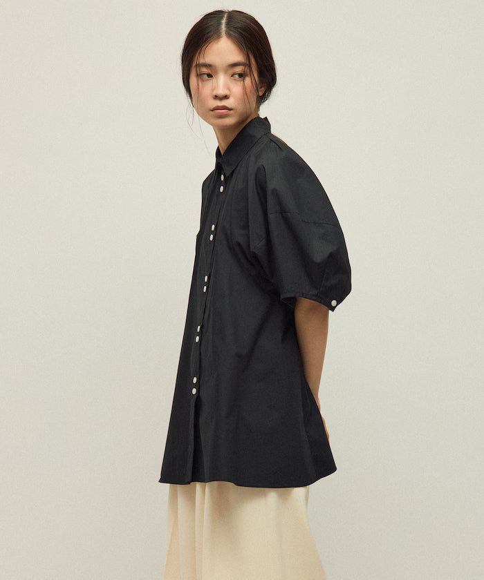 Switching Design Balloon Sleeve Shirt / 5-Minute Sleeve Blouse